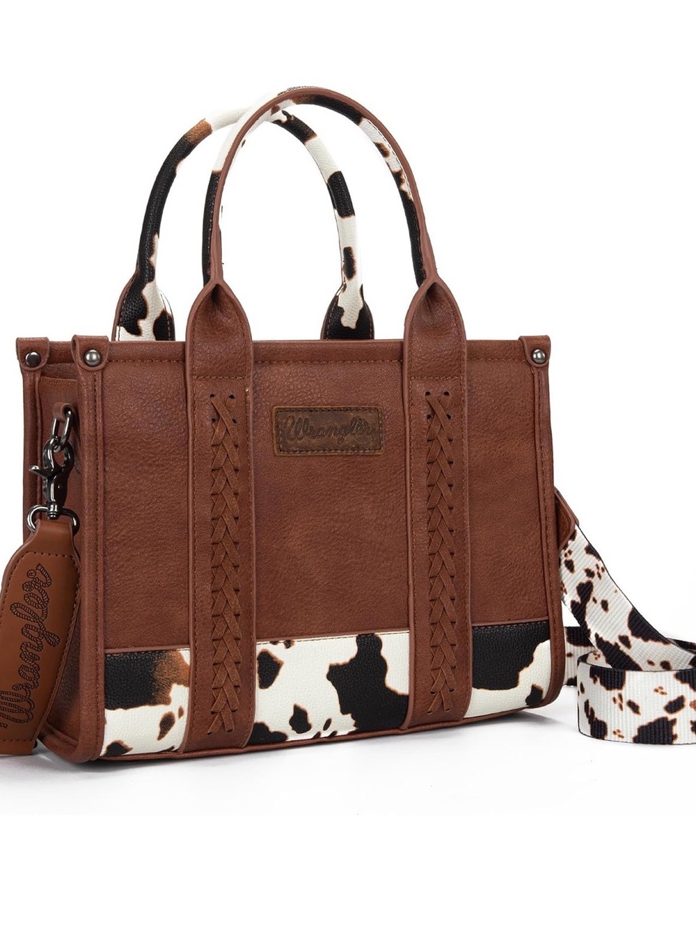Wrangler Brown Cowhide-Accent Satchel with Braided Trim